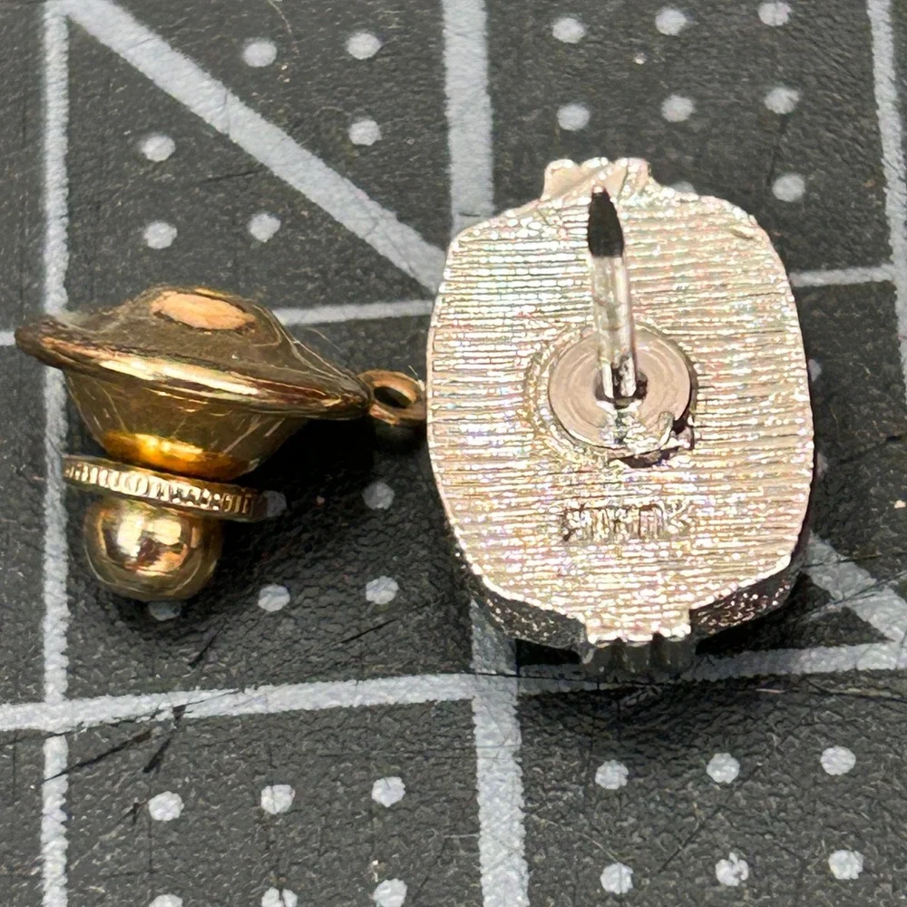 Swank Vintage Mens Wrap Mesh Cufflinks Tie‎ Tack Set Silver Tone Yellow Cabochon
